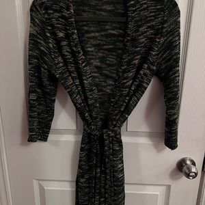 Multicolor green, black, and yellow cardigan. Size M, 3/4 length sleeves.